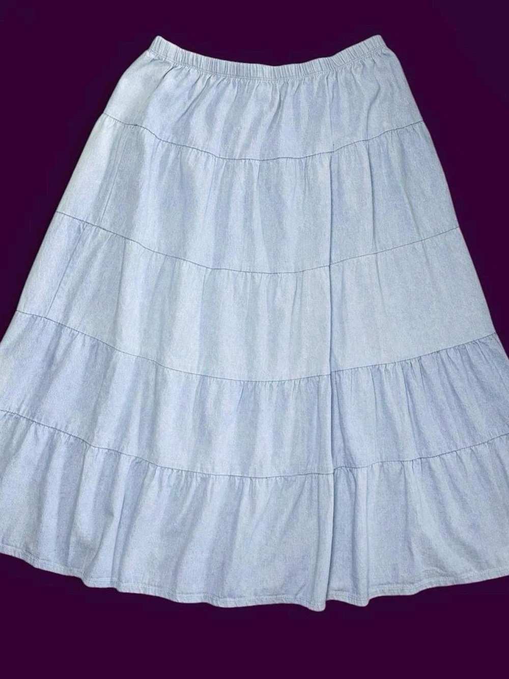 Vintage 90’s Baby O Light Layered Midi Knee-Length Cottage Prairie Denim Skirt